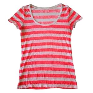 Pink & White Striped Short Sleeve Tee Shirt Top